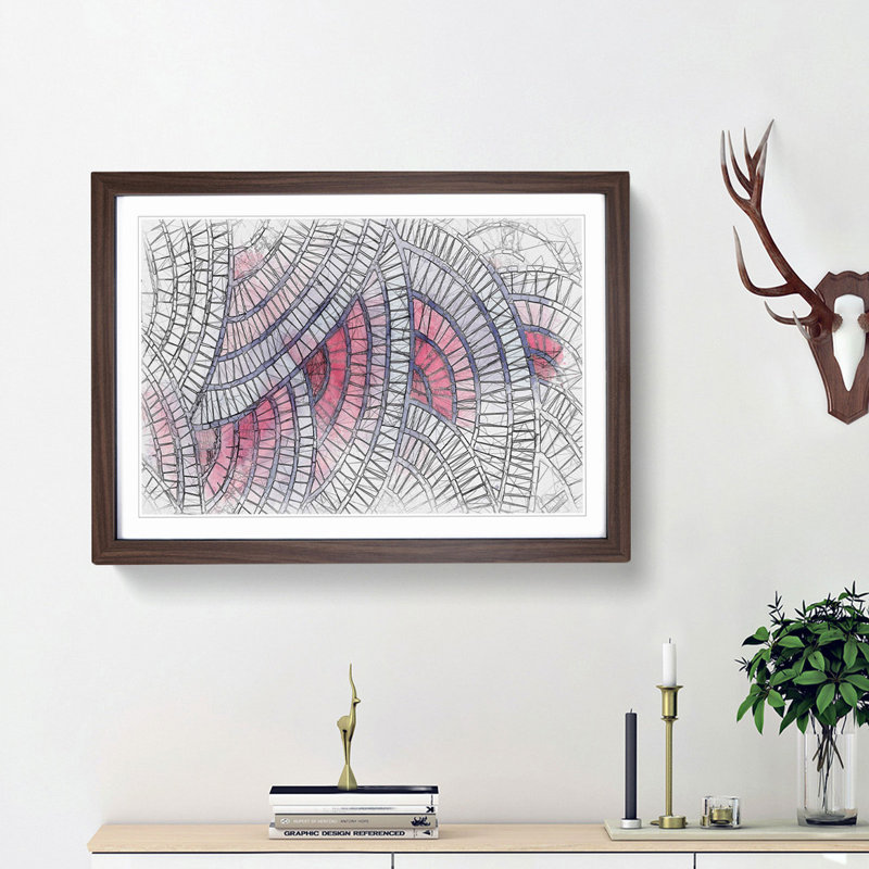 Mosaic Circles in Abstract - Picture Frame Graphic Art Print, 27cm H x 36cm W x 2cm D, Walnut Framed