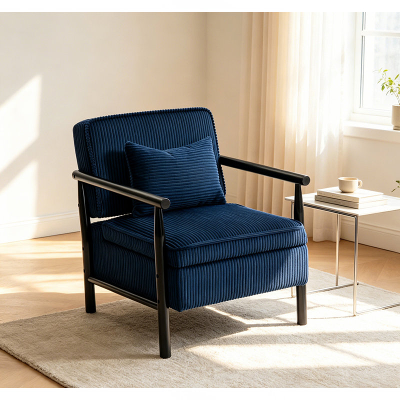 Chaise de rangement, fauteuil d'appoint moderne Mid-Century avec structure en bois, chaises de salon rembourrées avec coussin de taille, fauteuil de lecture pour véranda de chambre à coucher