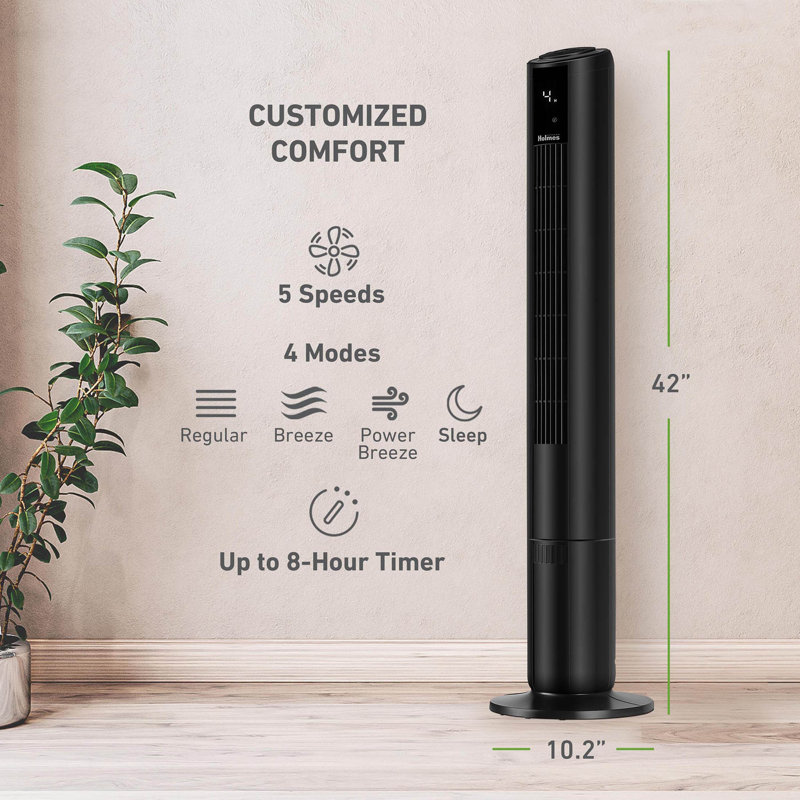 Holmes 42" Black Digital Oscillating Tower Fan with RGB Accent Light