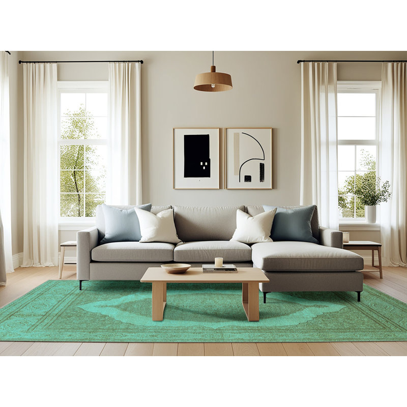 Tapis oriental en laine / polyester tissé à la machine en turquoise / brun / beige, Rectangle 6 pi x 9 pi