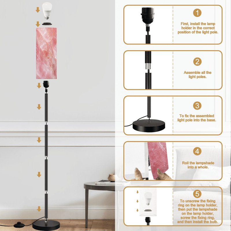 Lampe sur pied en pierre de sel rose himalayenne de bloc de cristal massif à intensité variable avec lampe à pied et télécommande