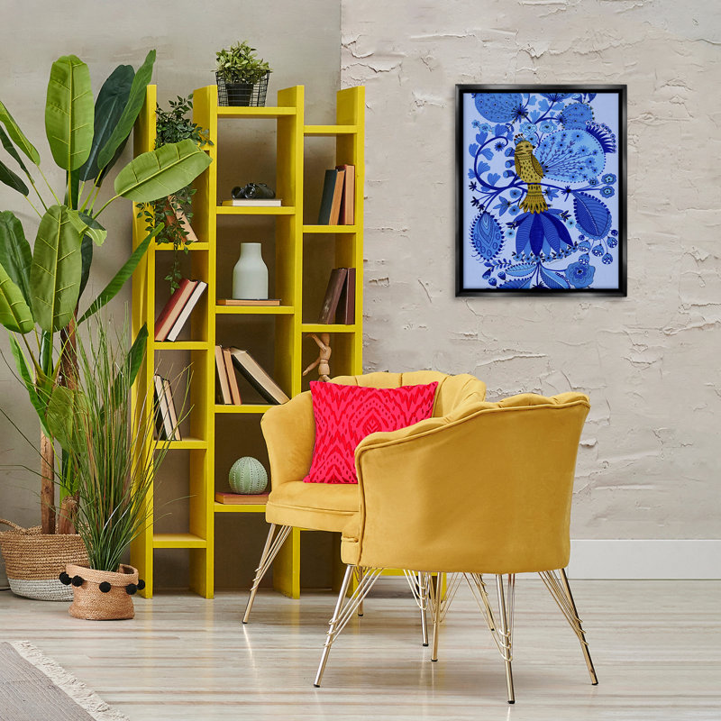 Folk Inspired Whimsical Bird Floating Frame, design by Kay Widdowson, Black, 21" H x  17" W