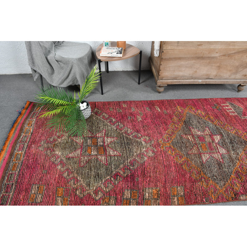 Tapis de couloir turc authentique fait à la main avec des motifs traditionnels et des tons de terre - rose / vert
