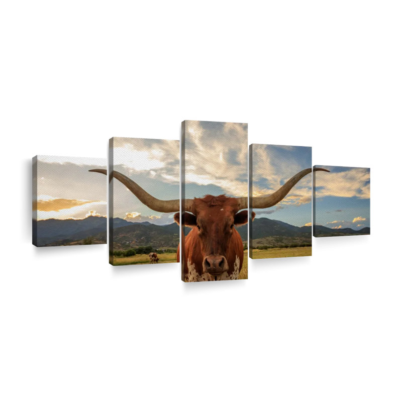 «Mighty Longhorn Wall Art», reproduction d'art sur toile, H 24 po x l 55 po x P 1,25 po