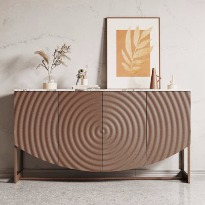 Buffet brun antique avec plateau en marbre, texture ondulée 3D pour le rangement de la salle à manger et du salon moderne