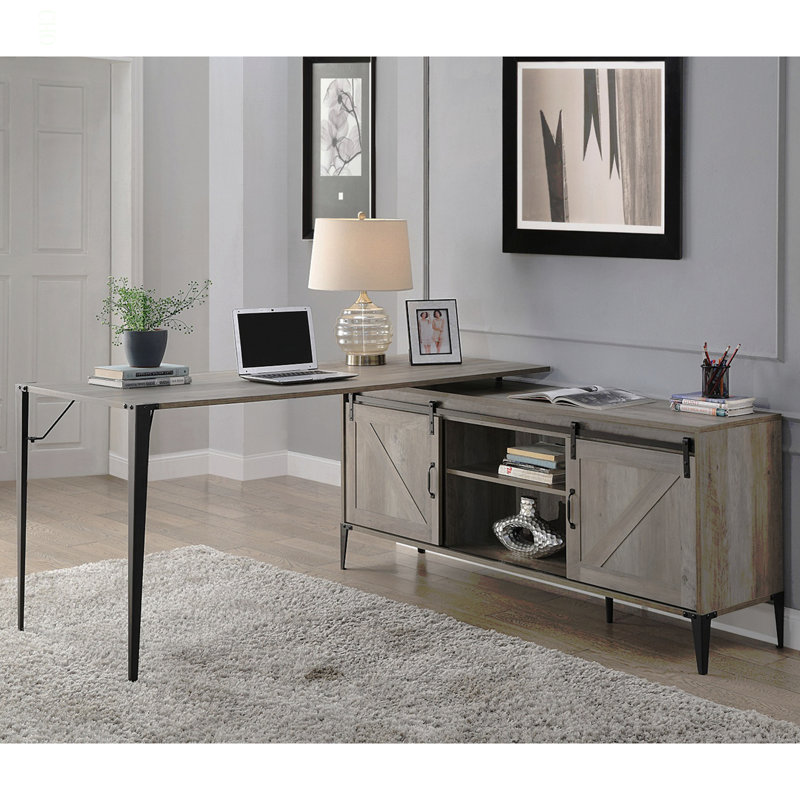 Bureau d'écriture en L avec armoire, Gris