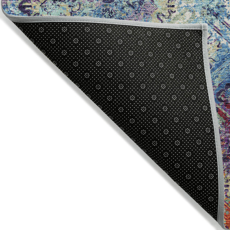Tapis extérieur lavable à motif géométrique bleu cuivré et rouge 3 pi x 5 pi