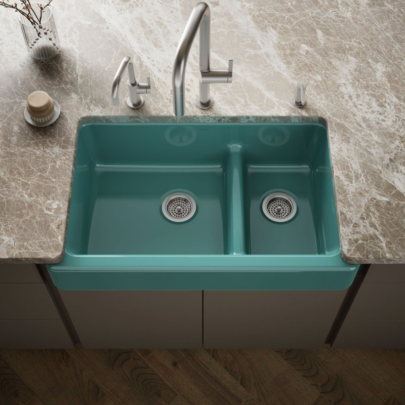 Whitehaven® 36" L x 22" W Double Basin Farmhouse/Apron Kitchen Sink, Almond