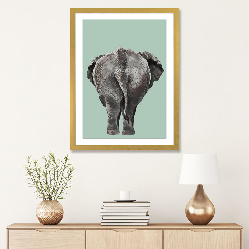 Art de bout éléphant, H 32 po x l 24 po x P 1 po, Papier encadré doré