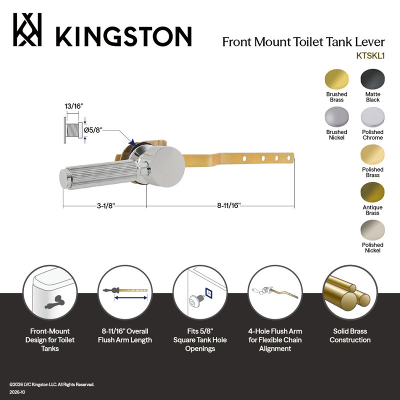Levier de réservoir de toilette frontal Kingston, Laiton antique