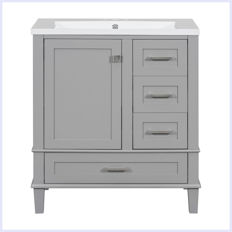 Ensemble d'armoire de salle de bain moderne avec lavabo et 3 tiroirs Modern, Gris