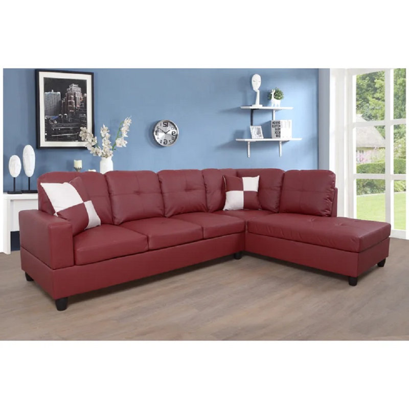 Mavretta Upholstered Sectional, Right Hand Facing, Red Faux Leather