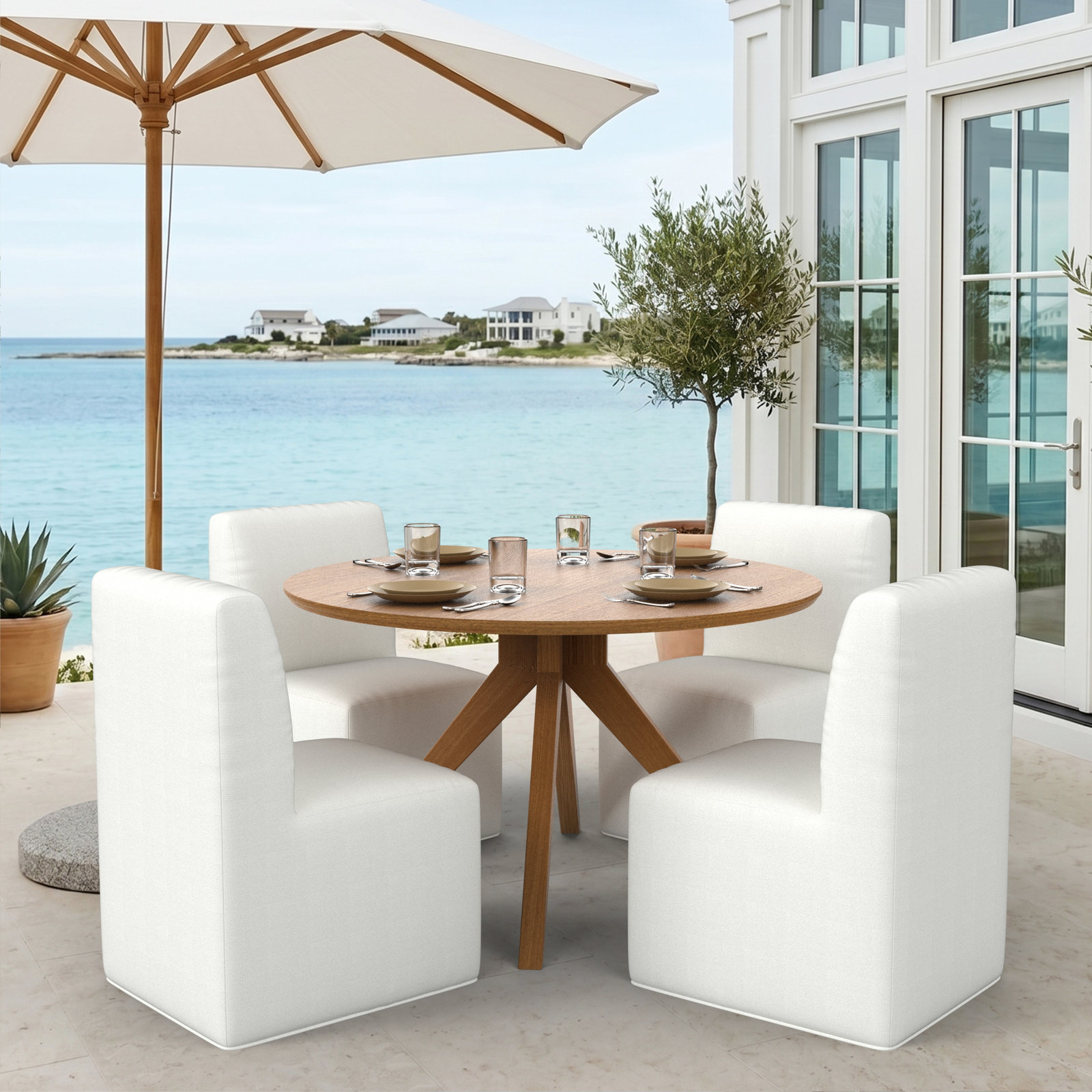 Praia Sunbrella® Patio Side Chair, Canvas White Sunbrella® Canvas