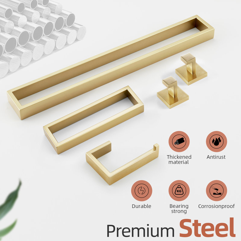 5 Piece Bathroom Hardware Set, Brushed Gold