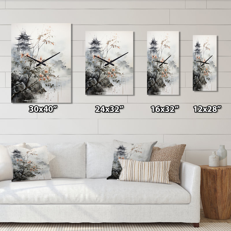 Asian Art Sumi Bird Serenity - horloge murale asiatique, Grand