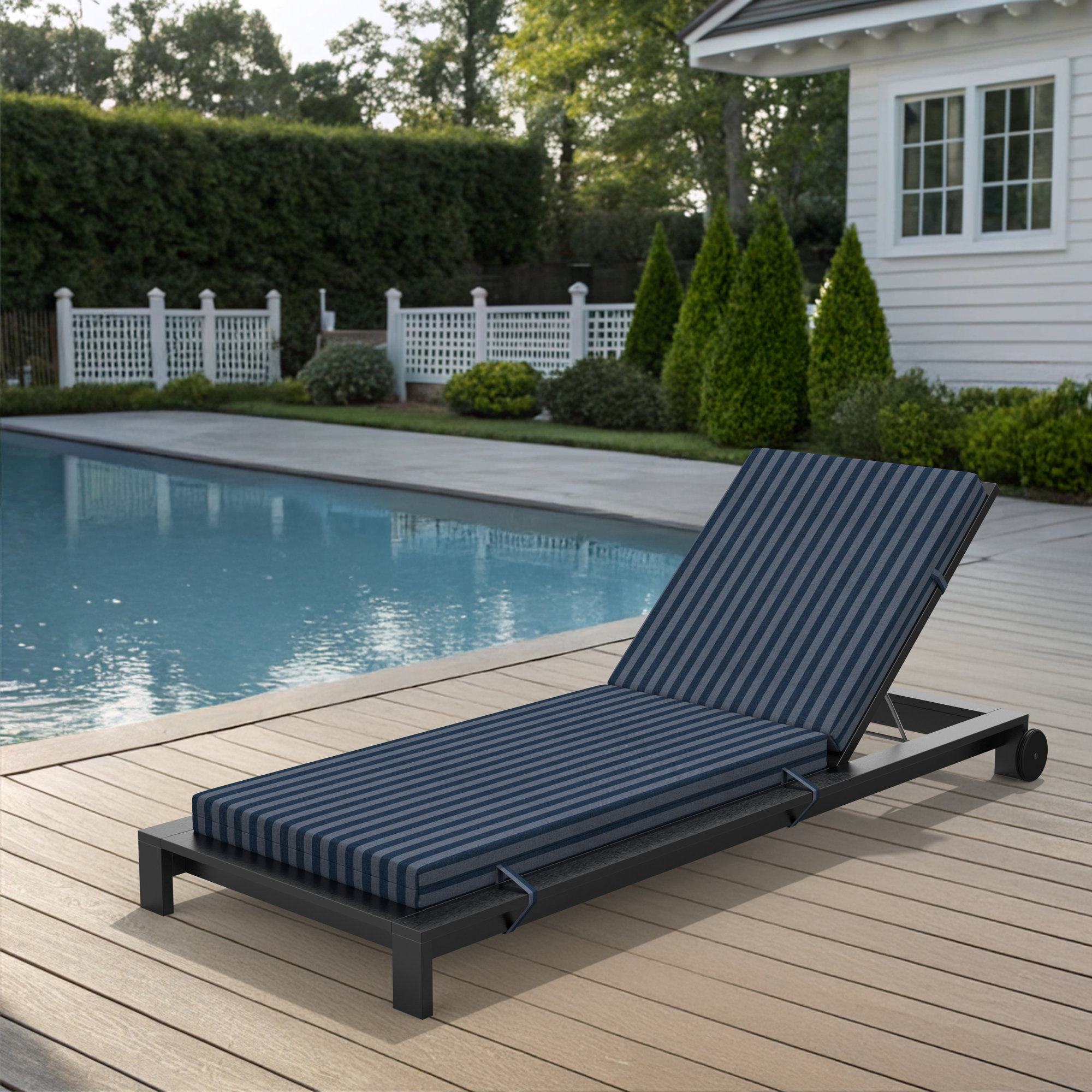 Kacy Sunbrella Outdoor Chaise Lounge Cushion, 21" W x 51" D, Sail Away Denim
