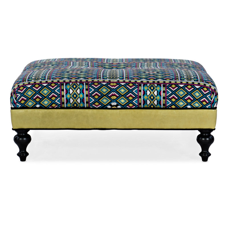 Upholstered Ottoman, Cobblestone , Outsider Raven Genuine Leather, No Nailhead