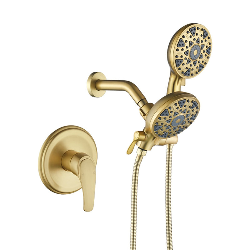 Wall Mounted Shower System With Handheld Shower Single Handle Complete Shower Faucet Set Brass 2-In-1 Shower Trim Kit With Rough-In Valve
