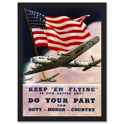 Vintage Ad Military Air Force Bomber Flag USA WW2 War 1 Piece Single Picture Frame Wall Art