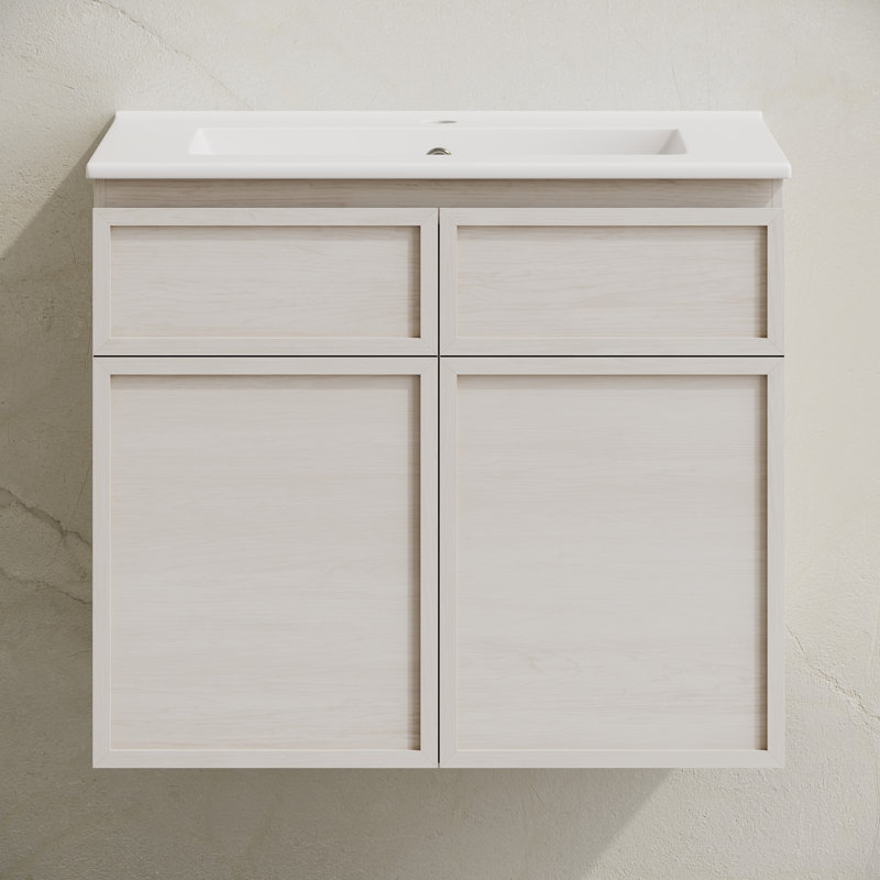 Meuble-lavabo mural 24 po St. Blanc Tropez, Blanc, Trou simple