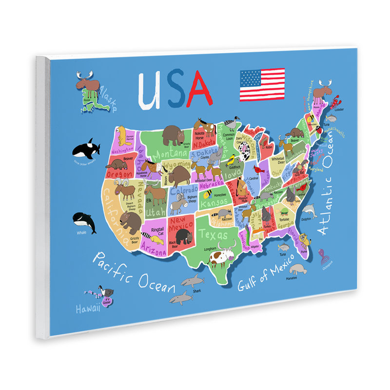 Carte des États-Unis avec art mural, par Carla Daly, H 10 po x l 15 po