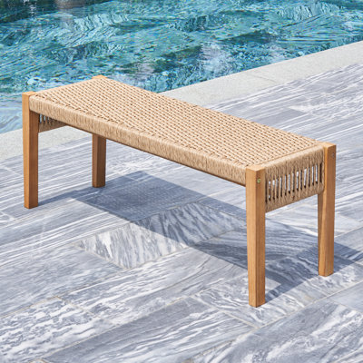 Boisvert Chesapeake Honey 2seater Patio Acacia Wood Mixed Strapped Rattan Garden Bench
