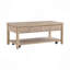 Table de centre de salon classique en bois naturel avec deux tiroirs et une tablette ouverte