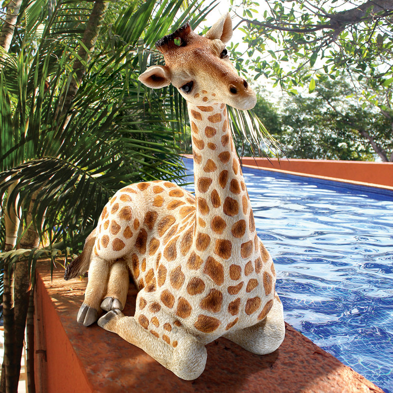Medium Hand-Painted Resin Resting Giraffe Statue