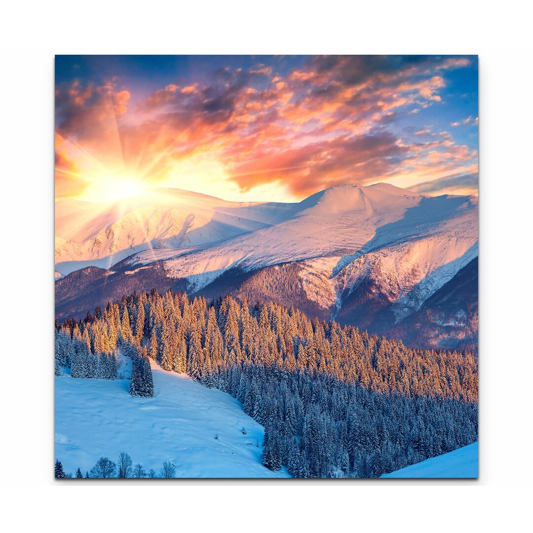 Leinwandbild Winterlandschaft beim Sonnenaufgang