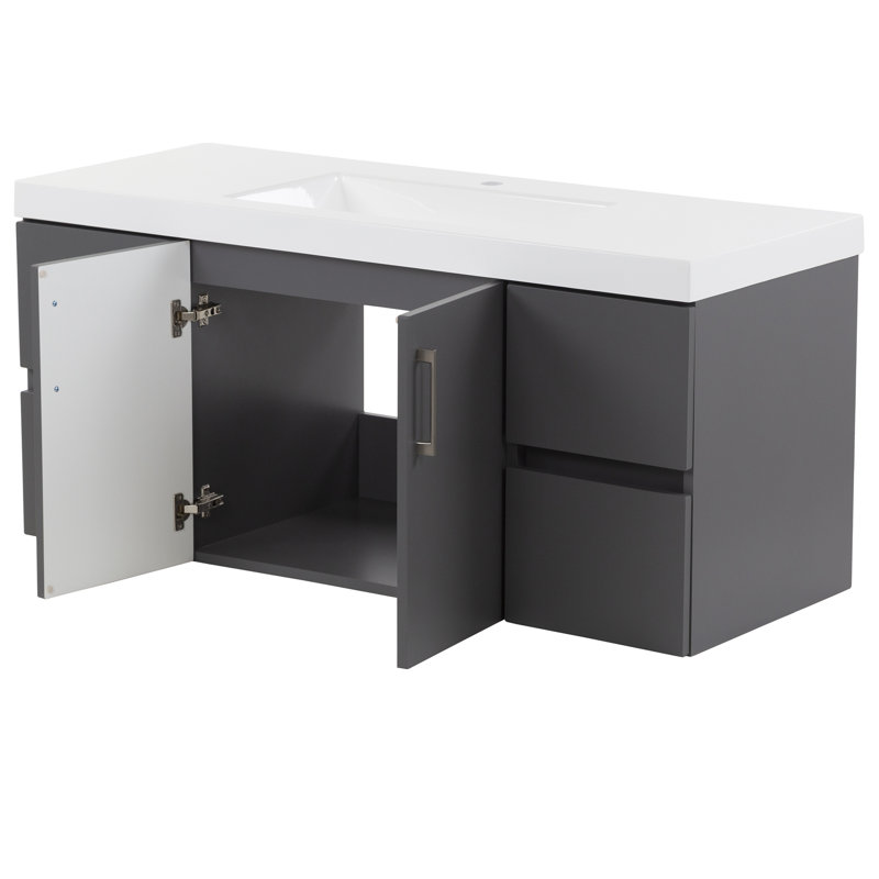 48.5" Wall-Mounted Single Bathroom Vanity With Cultured Marble Top, Cement