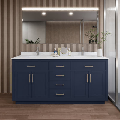 Meuble-lavabo double autoportant de 72 po avec plateau en marbre Beckett TK