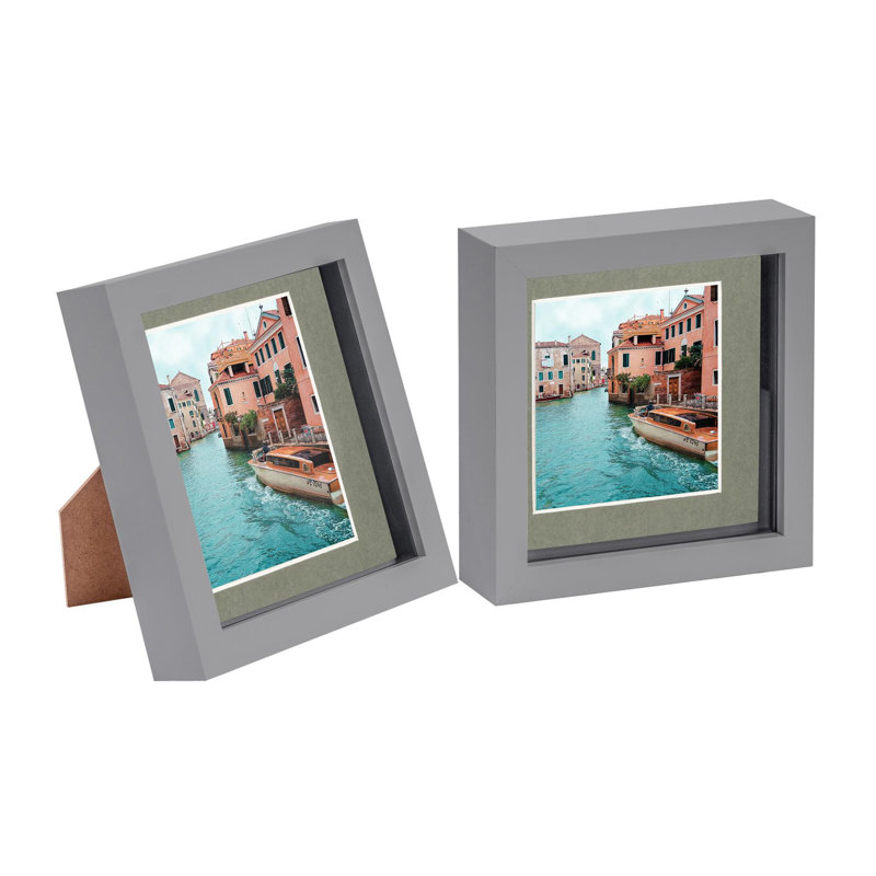 3D Box Photo Frames Mounts, 4" x 4", Grey