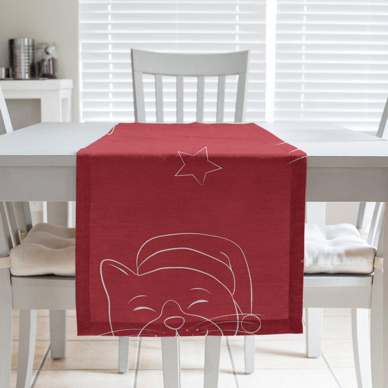 Chemin de table christmase hol christmas chats, L 72 po x l 16 po, Rouge rubis, Polyester