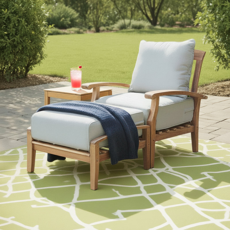 2-Piece Solid Teak Wood Outdoor Conversation Set with Cushions , Beige