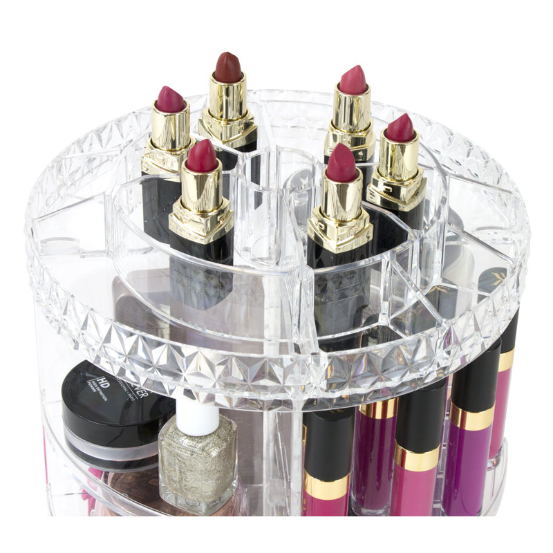Clear Rotating Multi-Tier Cosmetic Organizer with Divided Slots