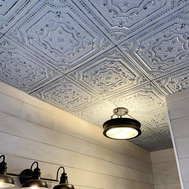 Antique Silver Faux Tin Glue-Up Ceiling Tile Set