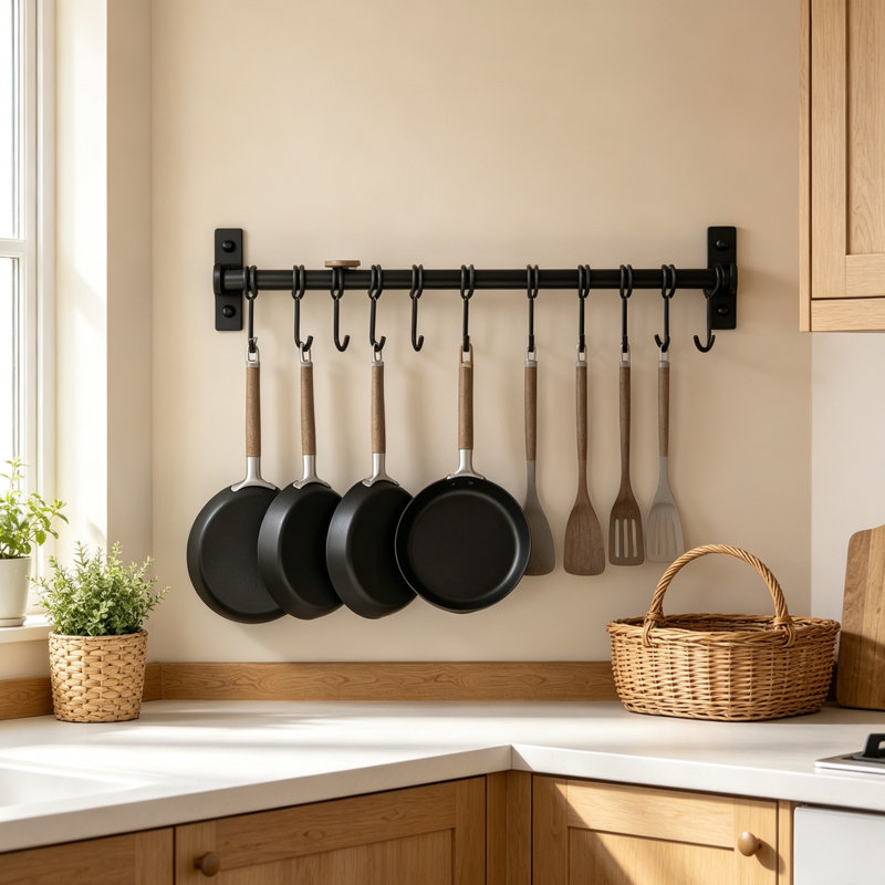 Premium Wall Mounted Kitchen Pot Rack with 8 Hooks