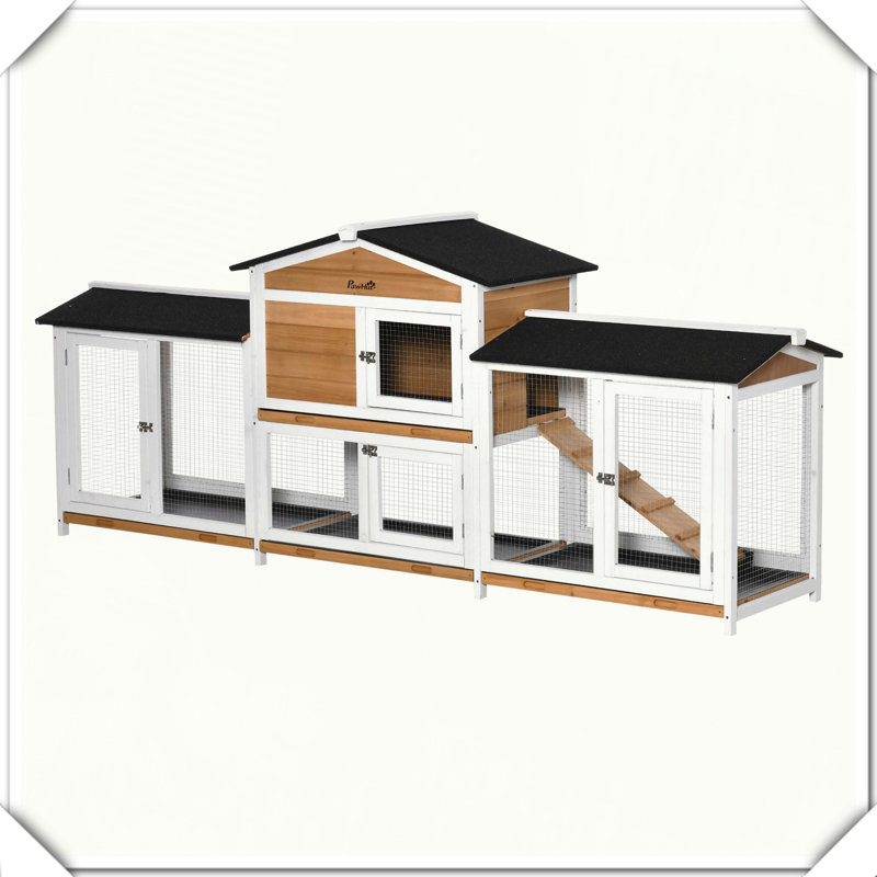 Cage à lapin en bois avec rampe à double face sans fuite, Blanc