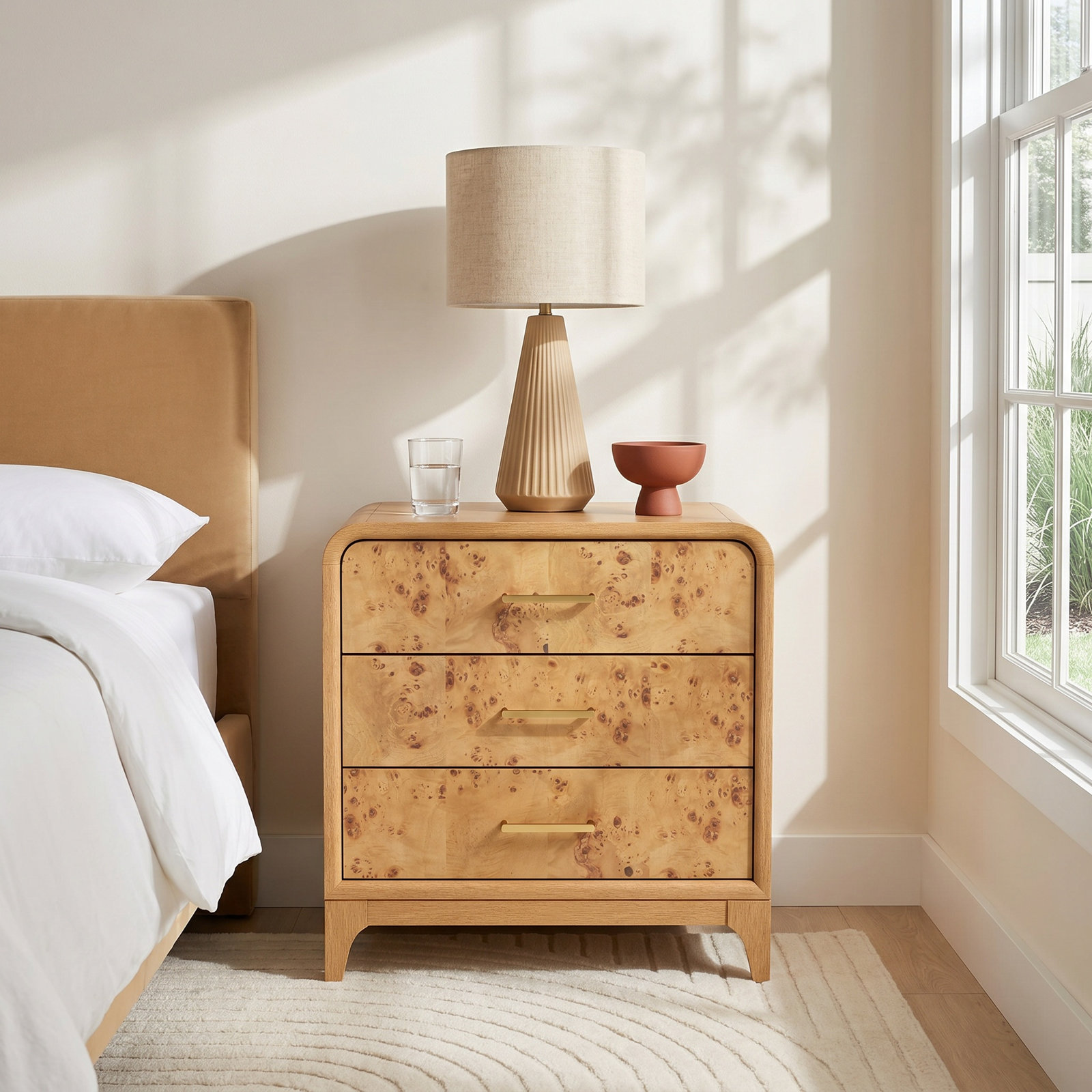 Burl Oak Nightstand, Oak