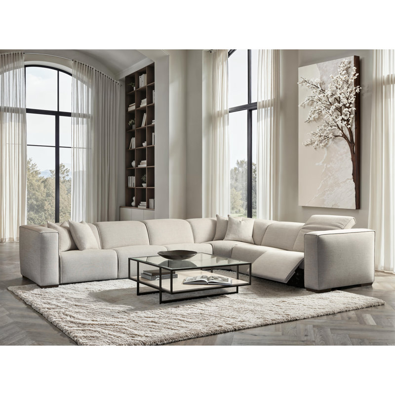 Bernhardt 6 Piece Bliss Fabric Power Motion Sectional, Right Hand Facing, 31" H x 160" W x 127" D