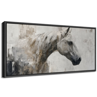 White Horse Portrait Neutral Rustic Elegance Extra Large Pictures Framed Canvas Print Wall Art