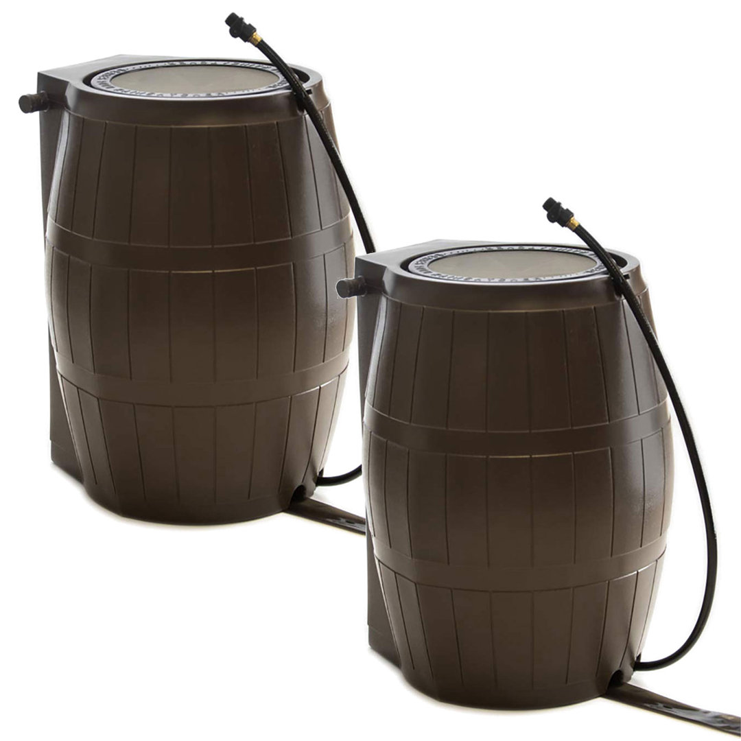 FCMP Outdoor 50-Gallon BPA Free Home Rain Water Catcher Barrel, Brown (Set of 2) FCMP Outdoor