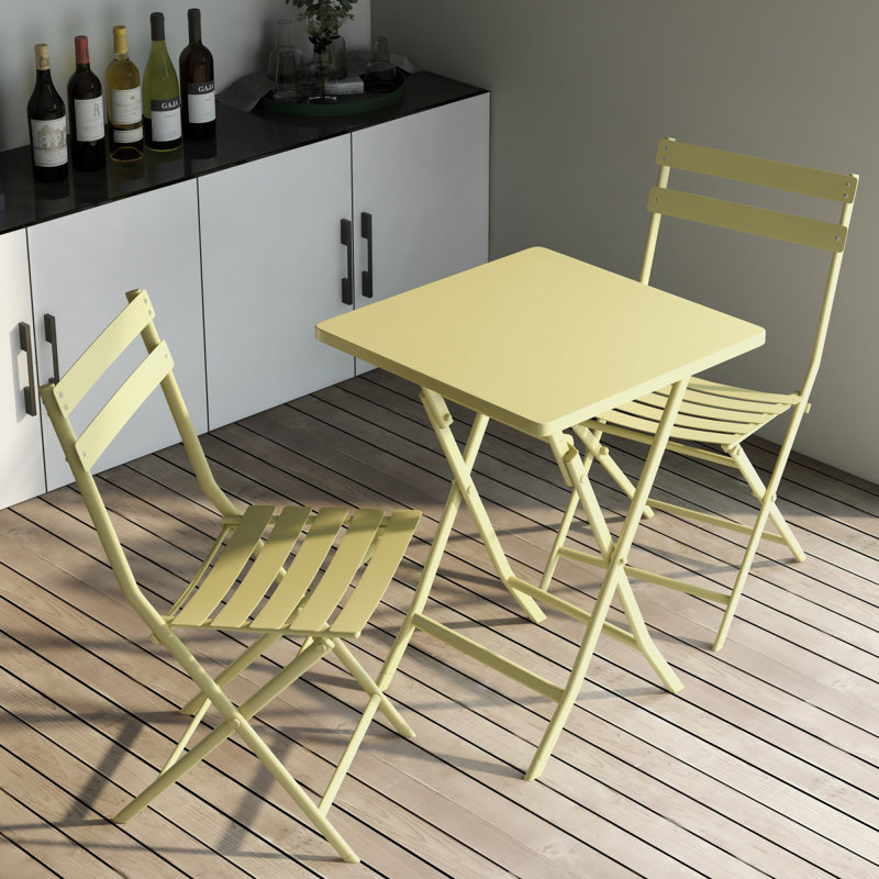 Ensemble de table bistro et chaises pliables 3 pièces, Jaune