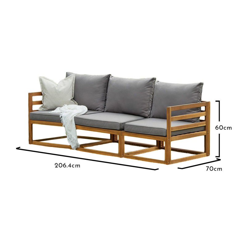 Rimasha 3 Seater Wooden Garden Sofa Set, Grey