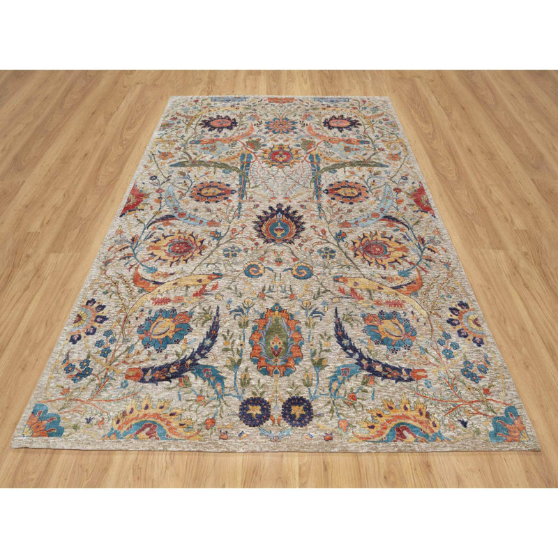 Tapis noué à la main en soie texturée 6 pi 3 po x 9 pi 1 po