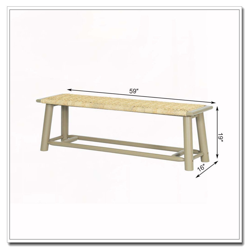 Solid Wood Rattan Bench, Gold