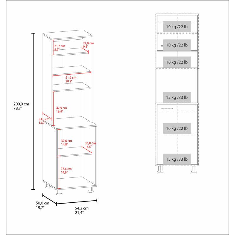 White Kitchen Pantry with Open Storage and 2 Doors