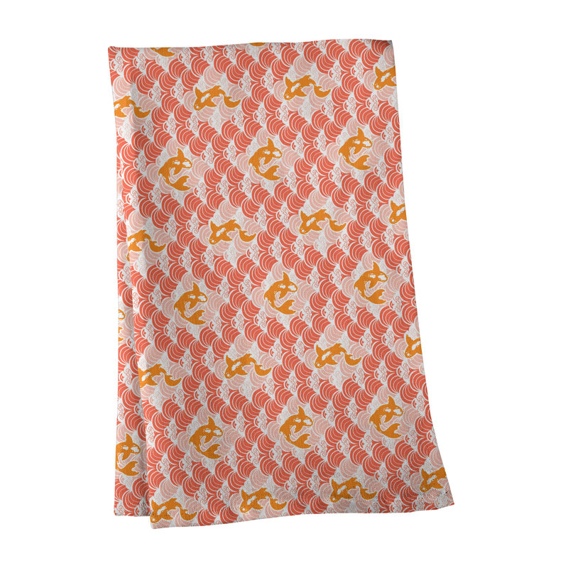Serviette à thé ondulations koi fish Mcguigan, Orange, Sergé de coton