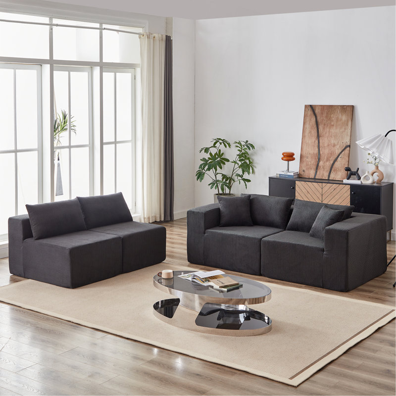 Canapé modulaire Boneless, Velours côtelé noir