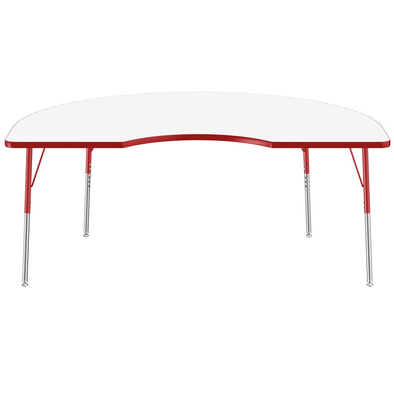 Table d'activité demi-lune effaçable à sec avec pieds réglables - Blanc, Tableau blanc / rouge, Roulement pivotant standard